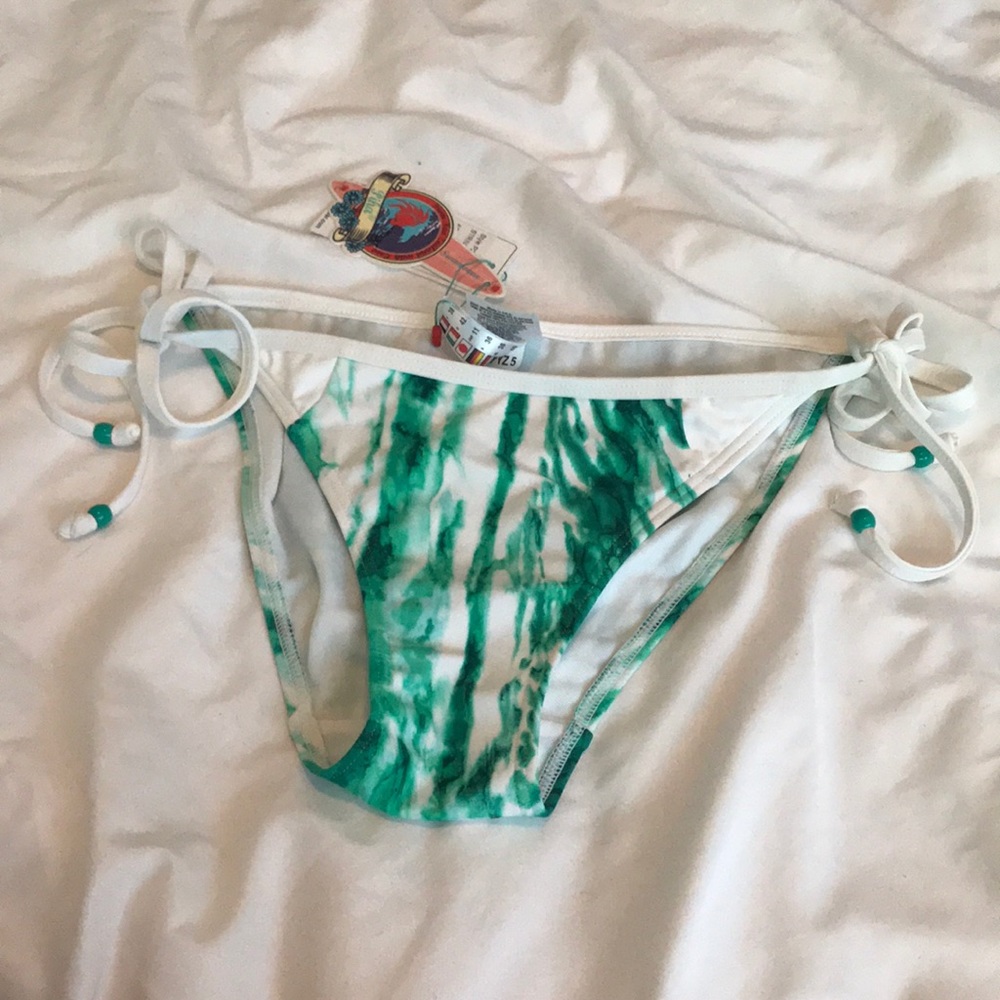 Green and white tie bikini bottom